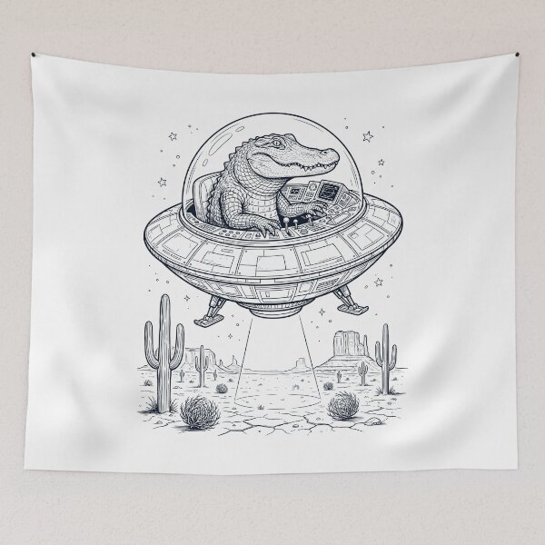 Item preview, Vintage Alligator Riding UFO Animal Lover designed and sold by DoodleTortle.