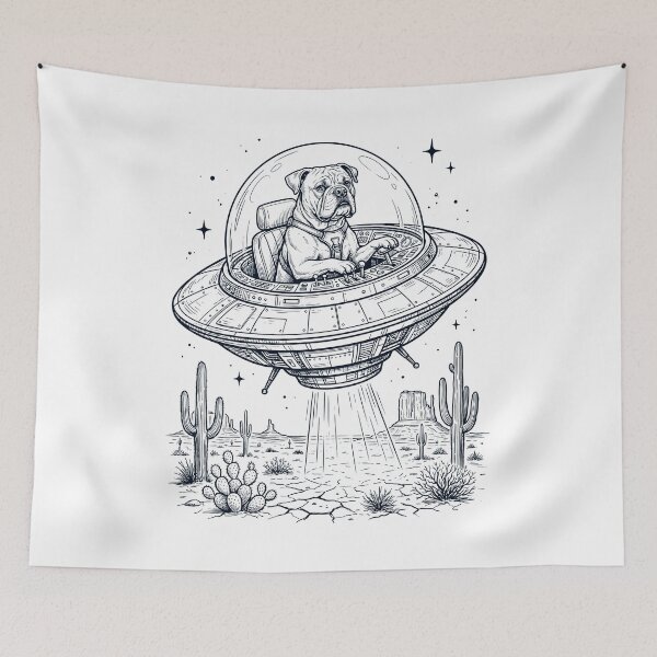 Item preview, Vintage American Bulldog Riding UFO Dog Mom Dad Lover designed and sold by DoodleTortle.