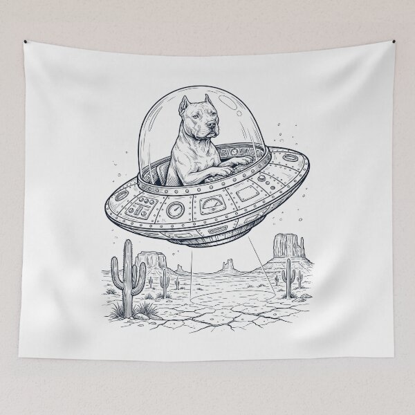 Item preview, Vintage American Pit Bull Terrier Riding UFO Dog Mom Dad Lover designed and sold by DoodleTortle.