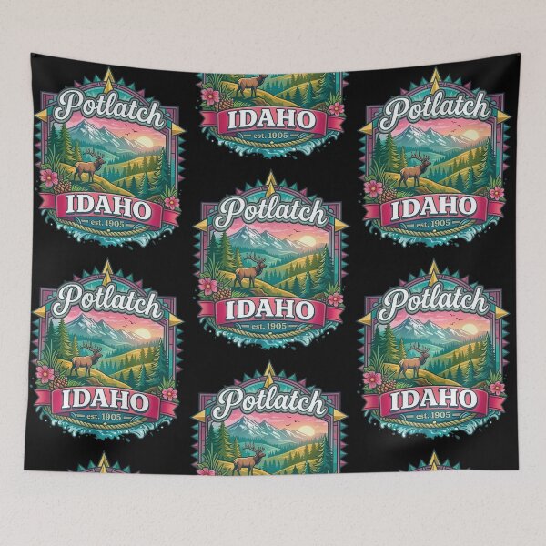 Item preview, Potlatch Idaho Vintage Moose Mountain Sunset Nature Art designed and sold by issan-exe.