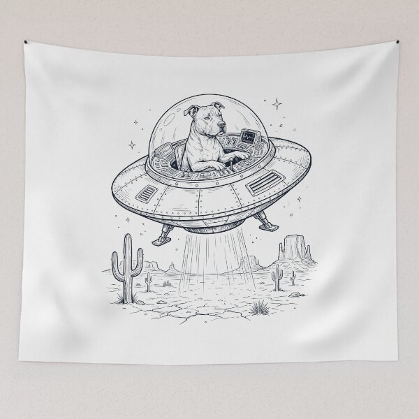 Item preview, Vintage American Staffordshire Terrier Riding UFO Dog Mom Dad Lover designed and sold by DoodleTortle.
