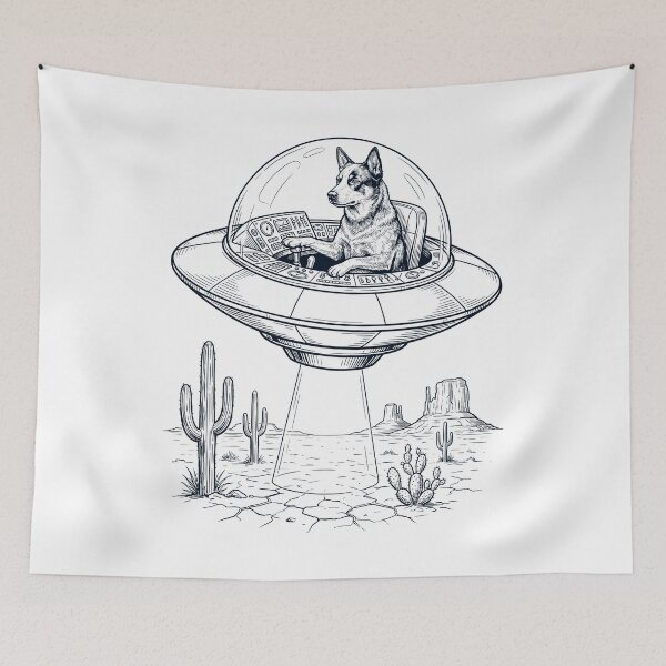 Item preview, Vintage Australian Cattle Dog Riding UFO Dog Mom Dad Lover designed and sold by DoodleTortle.