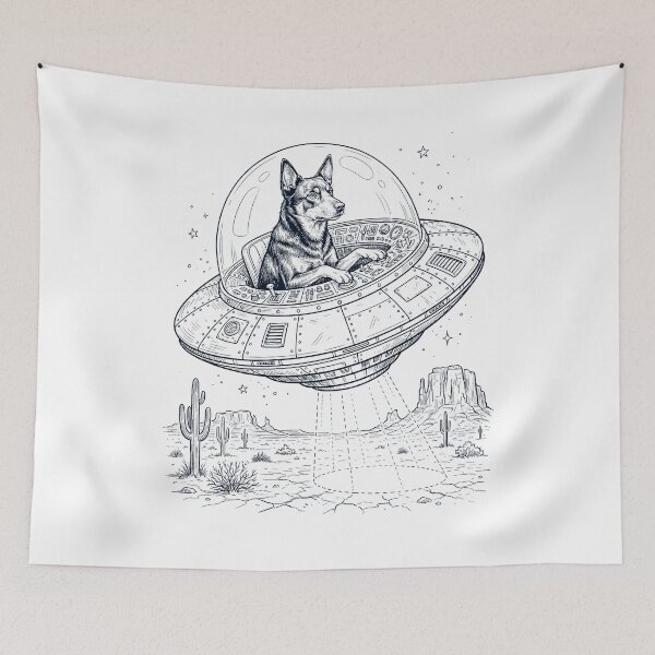 Item preview, Vintage Australian Kelpie Riding UFO Dog Mom Dad Lover designed and sold by DoodleTortle.