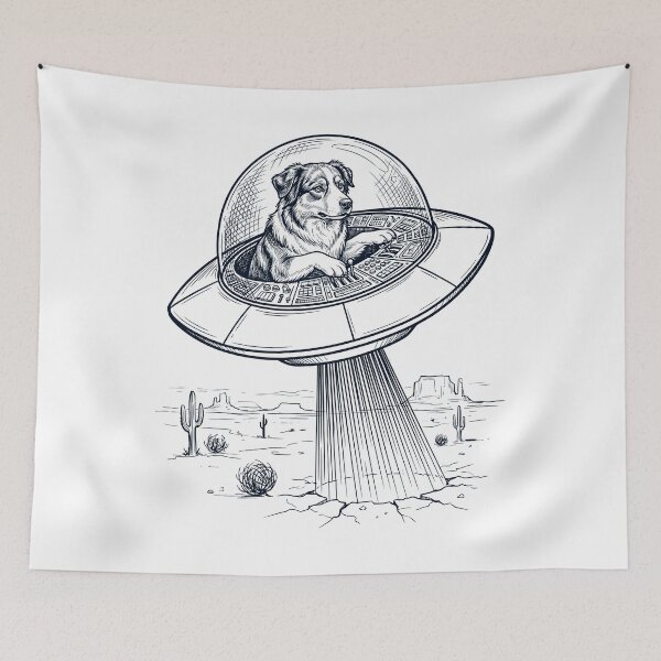 Item preview, Vintage Australian Shepherd Riding UFO Dog Mom Dad Lover designed and sold by DoodleTortle.
