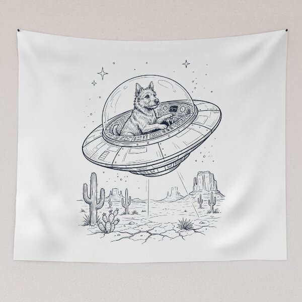 Item preview, Vintage Australian Terrier Riding UFO Dog Mom Dad Lover designed and sold by DoodleTortle.
