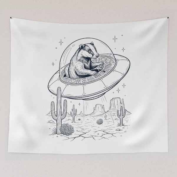 Item preview, Vintage Badger Riding UFO Animal Lover designed and sold by DoodleTortle.