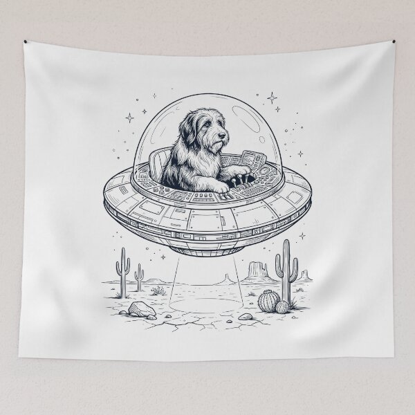 Item preview, Vintage Bearded Collie Riding UFO Dog Mom Dad Lover designed and sold by DoodleTortle.