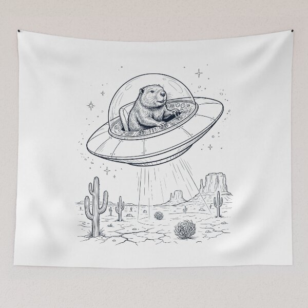Item preview, Vintage Beaver Riding UFO Animal Lover designed and sold by DoodleTortle.