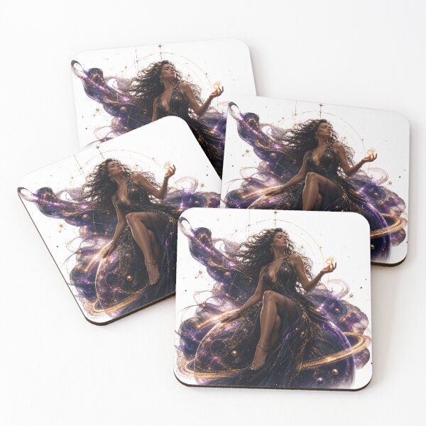 Item preview, Cosmic Queen of Stars – Celestial Goddess Sitting on Saturn Planet Art designed and sold by KireaDesigns.