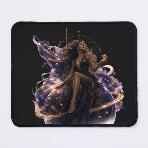 Item preview, Cosmic Queen of Stars – Celestial Goddess Sitting on Saturn Planet Art designed and sold by KireaDesigns.