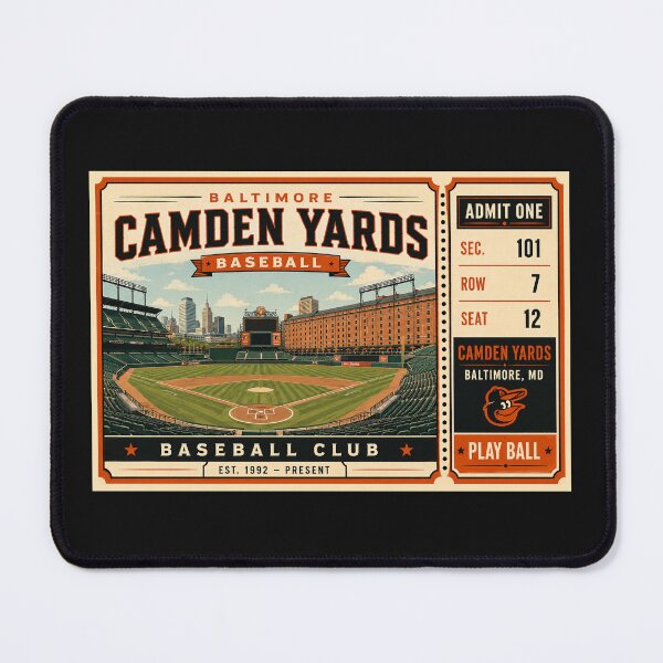 Item preview, Baltimore Camden Yards Vintage Ticket Poster Retro Baseball Stadium Art Oriole Park Interior Illustration designed and sold by GhostDawgs.