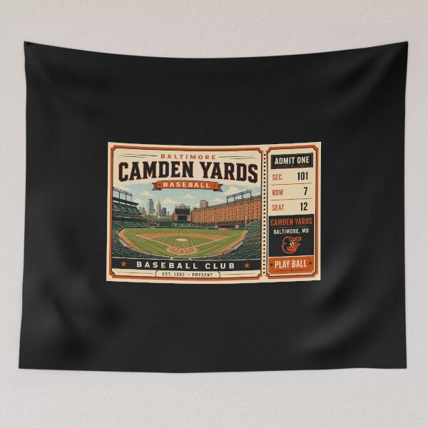 Item preview, Baltimore Camden Yards Vintage Ticket Poster Retro Baseball Stadium Art Oriole Park Interior Illustration designed and sold by GhostDawgs.