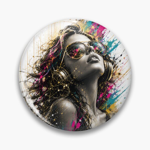 Item preview, Synthwave Music Aesthetic – Neon Paint Splatter Girl with Headphones designed and sold by KireaDesigns.