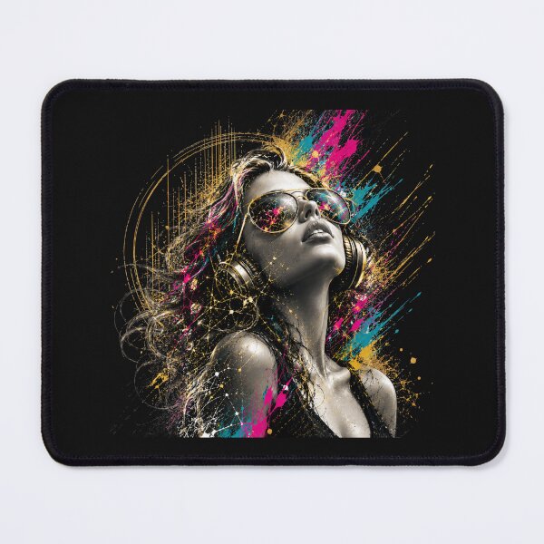 Item preview, Synthwave Music Aesthetic – Neon Paint Splatter Girl with Headphones designed and sold by KireaDesigns.