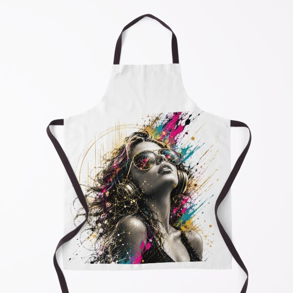 Item preview, Synthwave Music Aesthetic – Neon Paint Splatter Girl with Headphones designed and sold by KireaDesigns.