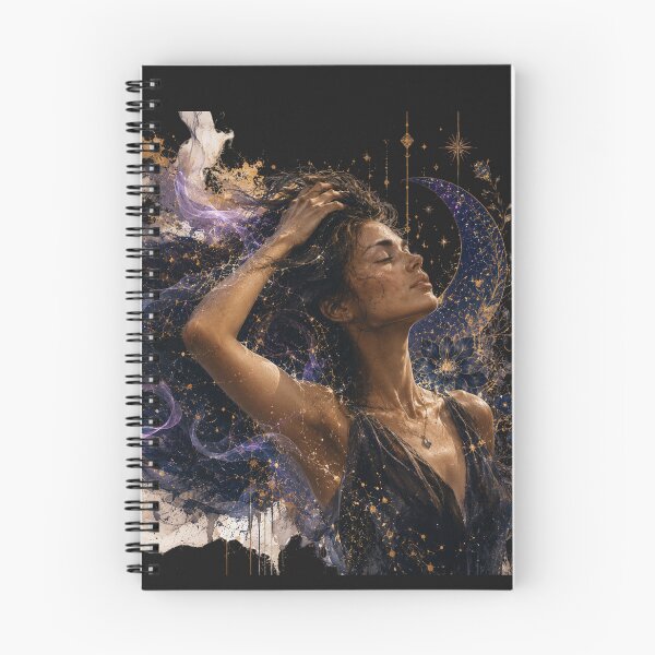 Item preview, Divine Intuition Art – Celestial Woman with Moon Phases & Midnight Blue Flowers designed and sold by KireaDesigns.