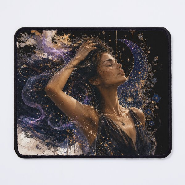Item preview, Divine Intuition Art – Celestial Woman with Moon Phases & Midnight Blue Flowers designed and sold by KireaDesigns.
