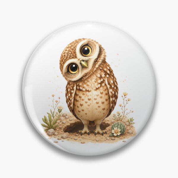 Item preview, Cute Burrowing Owl with Tilted Head – Kawaii Curious Owl Desert Animal Illustration designed and sold by MarekoraStudio.