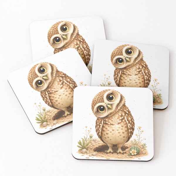 Item preview, Cute Burrowing Owl with Tilted Head – Kawaii Curious Owl Desert Animal Illustration designed and sold by MarekoraStudio.