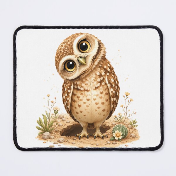 Item preview, Cute Burrowing Owl with Tilted Head – Kawaii Curious Owl Desert Animal Illustration designed and sold by MarekoraStudio.