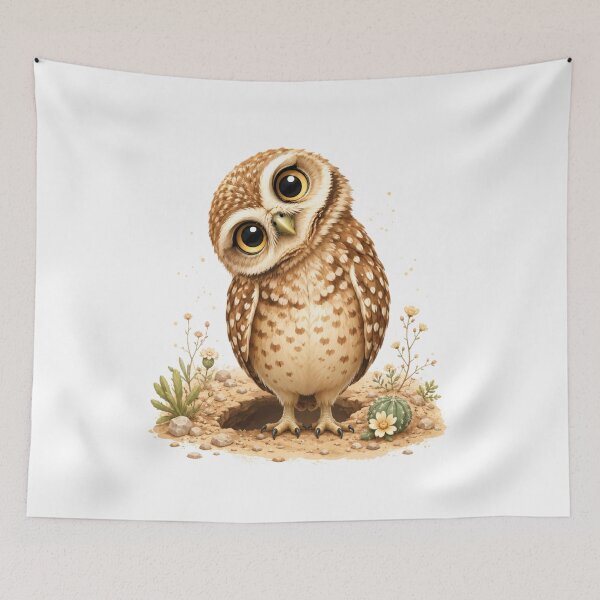 Item preview, Cute Burrowing Owl with Tilted Head – Kawaii Curious Owl Desert Animal Illustration designed and sold by MarekoraStudio.