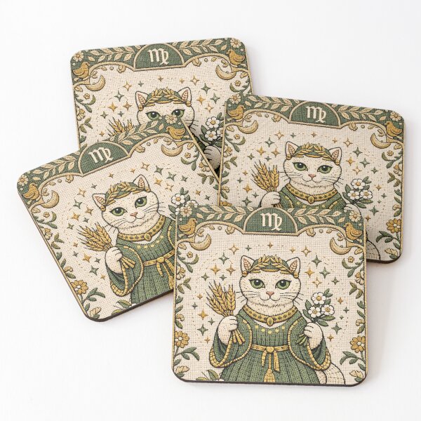 Item preview,  Cute Virgo Zodiac Cat – Medieval Embroidery Animal Art designed and sold by doinitzart.