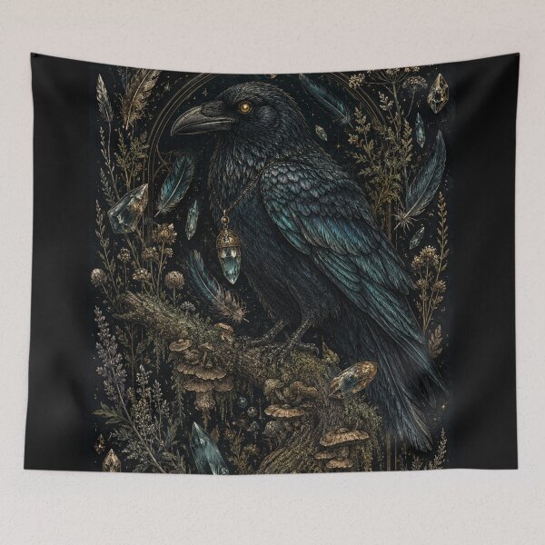 Item preview, Goblincore Crow Familiar – Gothic Dark Nature Botanical Engraving Art | Crow Lover Witchy Gift designed and sold by irfanshikh.