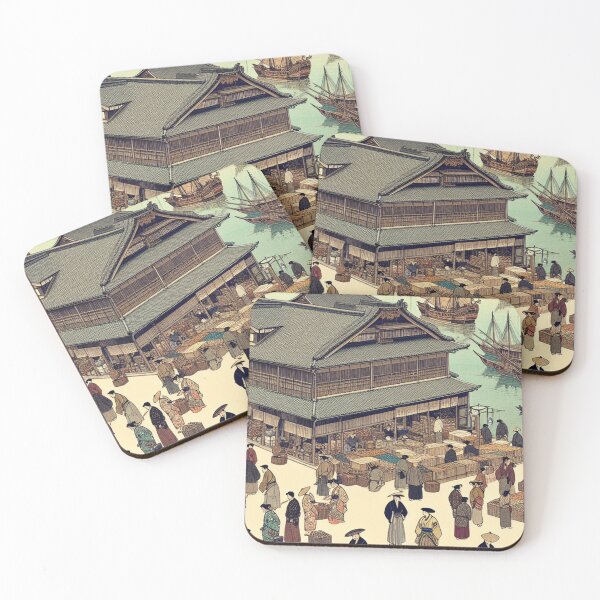 Item preview, Sakai Port Town: Vintage Edo Period Ukiyo-e Woodblock Art designed and sold by Vandy Fullam.