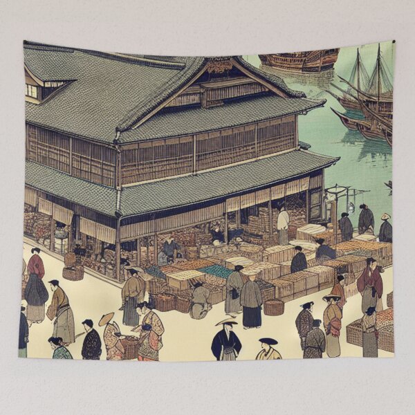 Item preview, Sakai Port Town: Vintage Edo Period Ukiyo-e Woodblock Art designed and sold by Vandy Fullam.