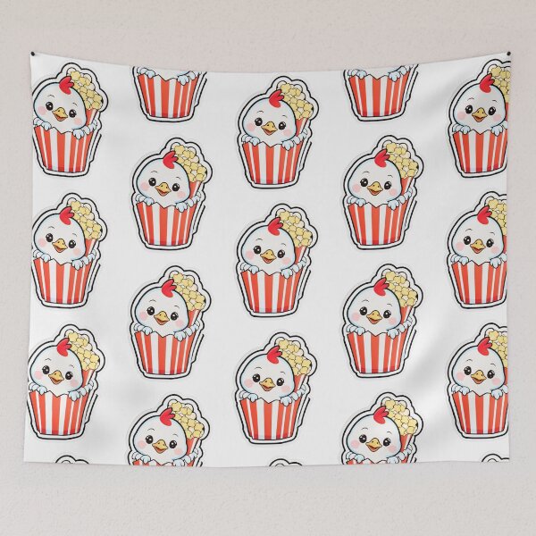 Item preview, Kawaii Movie Night Chick – Cute Chicken in Popcorn Bucket Sticker designed and sold by Madhav Creations Studio.