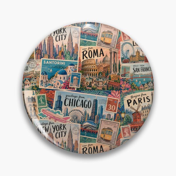 Item preview, Vintage Travel Stamp Collage World Cities Wanderlust designed and sold by Unframed-Art.