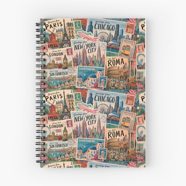 Item preview, Vintage Travel Stamp Collage World Cities Wanderlust designed and sold by Unframed-Art.