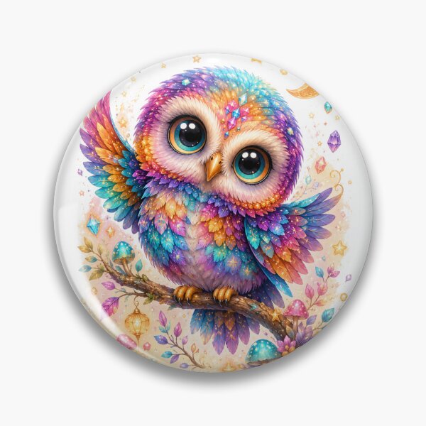 Item preview, Magical Rainbow Pygmy Owl – Cute Fantasy Kawaii Owl Illustration designed and sold by MarekoraStudio.