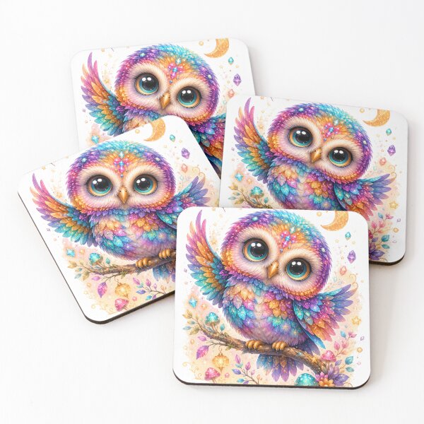 Item preview, Magical Rainbow Pygmy Owl – Cute Fantasy Kawaii Owl Illustration designed and sold by MarekoraStudio.