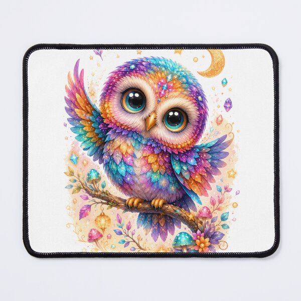 Item preview, Magical Rainbow Pygmy Owl – Cute Fantasy Kawaii Owl Illustration designed and sold by MarekoraStudio.