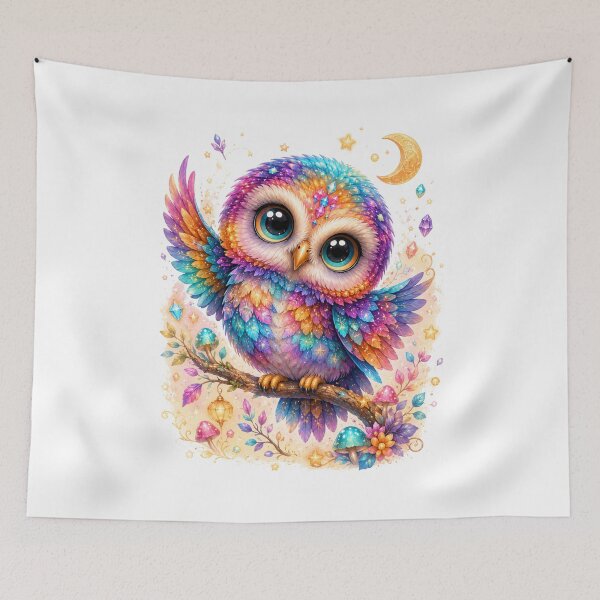 Item preview, Magical Rainbow Pygmy Owl – Cute Fantasy Kawaii Owl Illustration designed and sold by MarekoraStudio.