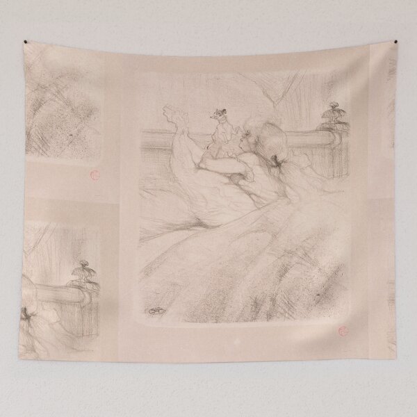 Item preview, Au Lit by Henri de Toulouse-Lautrec | Intimate Post-Impressionist Bedroom Art Poster designed and sold by artofuniverse.