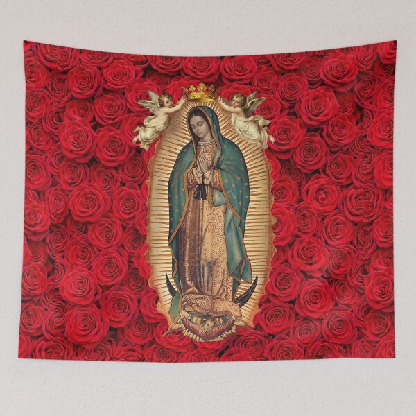 Item preview, Our Lady of Guadalupe Virgin Mary Red Roses Crown & Angels Catholic Saint designed and sold by hispanicworld.