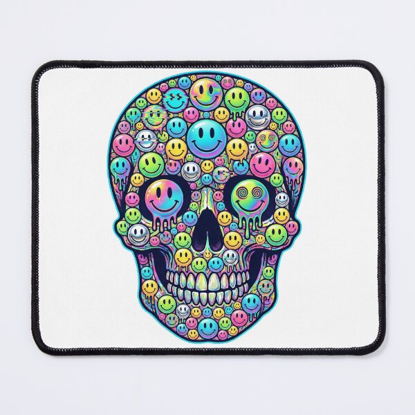 Item preview, Psychedelic Smiley Skull – Neon Y2K Rave Pop Art Skull Design designed and sold by PLUSHIWORLDtm.