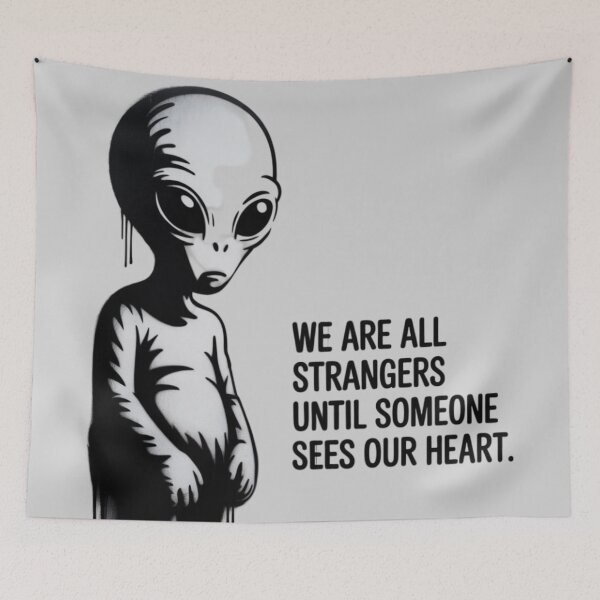 Item preview, Banksy Alien - We are all strangers until someone sees our heart. designed and sold by 123ks.