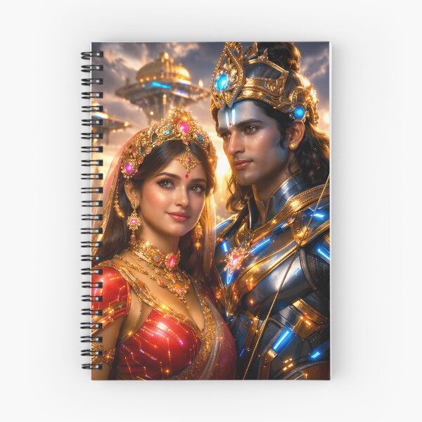 Item preview, Sita & Rama Ayodhya Sky-City Backdrop — Hindu God Art | Cyberpunk designed and sold by CosmicLotusArt.