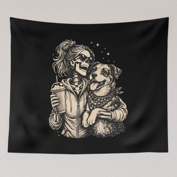 Item preview, Skeleton BFFs With Dog Coffee Drink designed and sold by OlyvieArt.