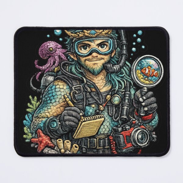Item preview, Merman Marine Biologist Embroidered Patch Art | Fantasy Ocean Explorer Sticker | Underwater Scientist Mermaid Design designed and sold by Emoji Emblems.