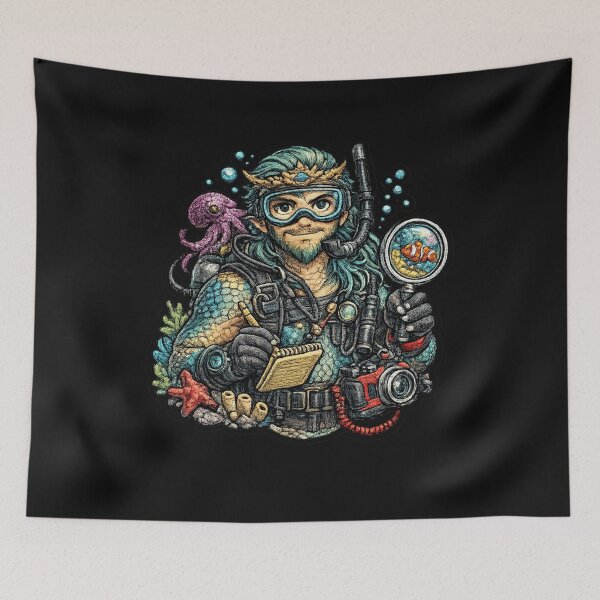 Item preview, Merman Marine Biologist Embroidered Patch Art | Fantasy Ocean Explorer Sticker | Underwater Scientist Mermaid Design designed and sold by Emoji Emblems.