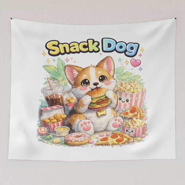 Item preview, Cute Snack Dog – Kawaii Corgi Eating Burger & Snacks | Funny Food Lover Puppy designed and sold by Clothes With Smiling Animals Walt Gral.