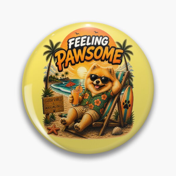 Item preview, Pomeranian Beach Design – Feeling Pawsome Summer Vibes Vacation Dog designed and sold by PixelsPaws.