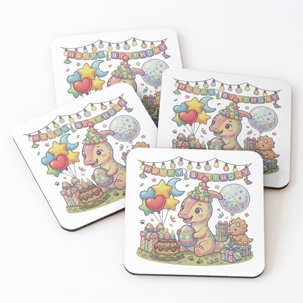Item preview, Cute Kawaii Baby Dinosaur Birthday Party with Cake and Balloons designed and sold by Tronstell.
