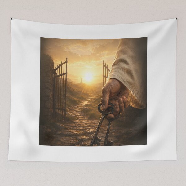 Item preview, Hand holds key before golden gate in light designed and sold by Cobaltcore78.