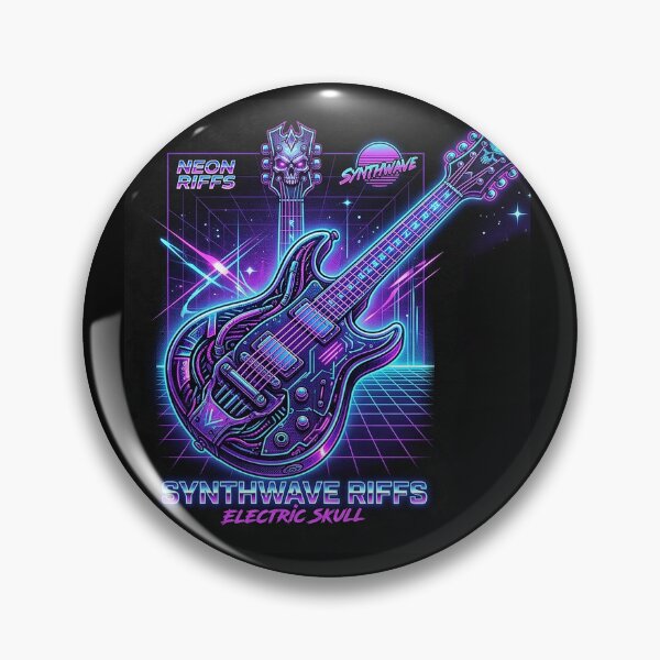 Artikelvorschau, Synthwave-E-Totenkopfgitarre – Neon-Retro-80er-Jahre-Cyberpunk-Kunst entworfen und verkauft von Style-InkPulse.