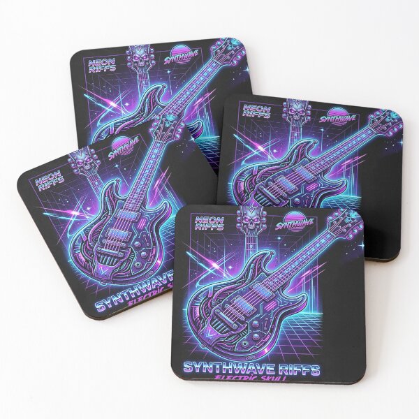 Aperçu de l'œuvre Guitare électrique Synthwave en forme de crâne - Art cyberpunk néon rétro années 80 créée et vendue par Style-InkPulse.